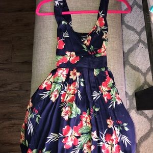 Dark Blue Tropical Flower Dress